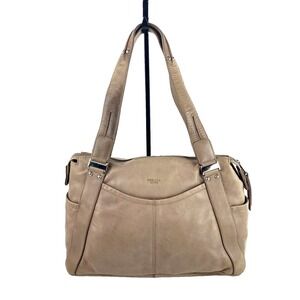 Perlina NY Leather Satchel Taupe Brown Soft Large Purse Shoulder Bag Handbag